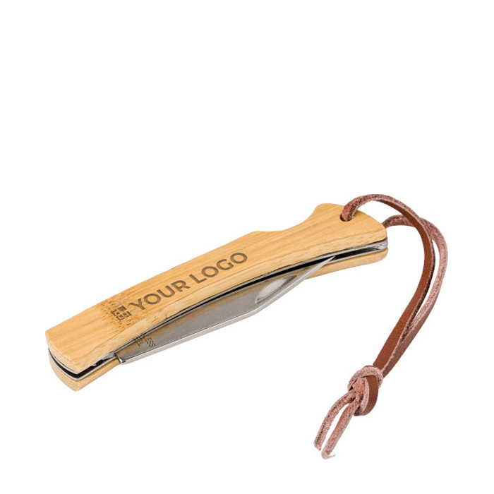 Stalen zakmes met bamboe handvat Knife met jouw bedrukking