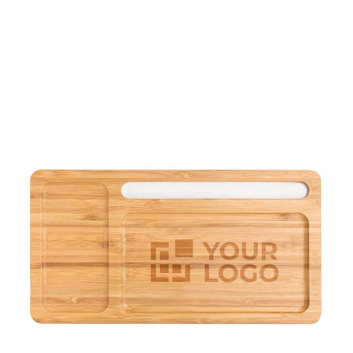 Bamboe desktopset met draadloze oplader Bamboo Tidy kleur lichtbruin