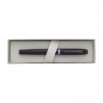Metalen roller-pen met gekleurde ringen, zwarte inkt Parker kleur lila derde weergave