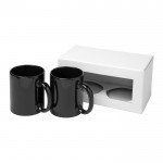 Cadeauset met twee bedrukte koffiebekers kleur zwart