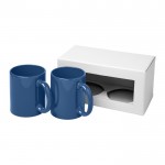 Cadeauset met twee bedrukte koffiebekers kleur blauw