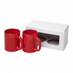 Cadeauset met twee bedrukte koffiebekers kleur rood