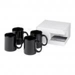 Cadeauset met vier bedrukte koffiebekers kleur zwart