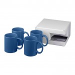 Cadeauset met vier bedrukte koffiebekers kleur blauw