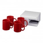 Cadeauset met vier bedrukte koffiebekers kleur rood