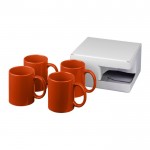 Cadeauset met vier bedrukte koffiebekers kleur donker oranje
