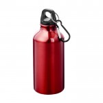 Fles van gerecycled aluminium met karabijnhaak 400 ml kleur rood