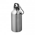 Fles van gerecycled aluminium met karabijnhaak 400 ml kleur zilver