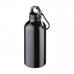 Fles van gerecycled aluminium met karabijnhaak 400 ml kleur zwart