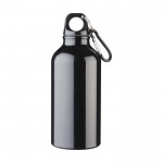 Fles van gerecycled aluminium met karabijnhaak 400 ml kleur zwart tweede weergave voorkant