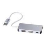 Aluminium USB-hub met 2 USB A-poorten en 1 USB C-poort kleur zilver derde weergave