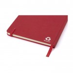 Gerecycled kartonnen notitieboek met elastiek en lint, A5 kleur rood derde weergave