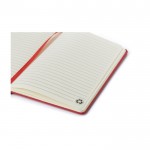 Gerecycled kartonnen notitieboek met elastiek en lint, A5 kleur rood vierde weergave