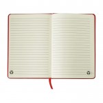 Gerecycled kartonnen notitieboek met elastiek en lint, A5 kleur rood vijfde weergave