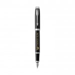 Tweekleurige pen met metallic afwerking kleur zwart met logo