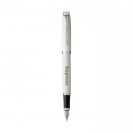 Tweekleurige pen met metallic afwerking kleur wit met logo