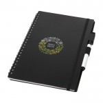 Uitwisbaar notitieboek bedrukt met logo kleur zwart weergave druktechniek tampondruk