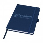 A5 Marksman® notitieboekje met logo kleur marineblauw weergave zeefdruk