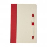 Gerecycled kartonnen notitieboek en pennenset A5 kleur rood tweede weergave voorkant
