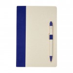 Gerecycled kartonnen notitieboek en pennenset A5 kleur marineblauw tweede weergave voorkant