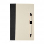 Gerecycled kartonnen notitieboek en pennenset A5 kleur zwart tweede weergave voorkant