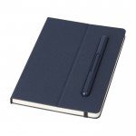 Ecologisch notitieboekje met ingebouwde pennenbladen kleur marineblauw