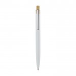 Pen van aluminium en bamboe met transparant blauw inktdetail kleur wit