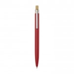 Pen van aluminium en bamboe met transparant blauw inktdetail kleur rood