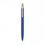 Pen van aluminium en bamboe met transparant blauw inktdetail kleur blauw