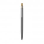 Pen van aluminium en bamboe met transparant blauw inktdetail kleur grijs