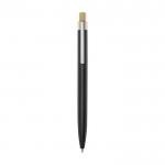 Pen van aluminium en bamboe met transparant blauw inktdetail kleur zwart