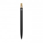 Pen van aluminium en bamboe met transparant blauw inktdetail kleur zwart tweede weergave achterkant