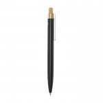 Pen van aluminium en bamboe met transparant blauw inktdetail kleur zwart tweede weergave met zijkant