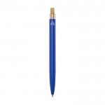 Pen van aluminium en bamboe met transparant zwart inktdetail kleur blauw tweede weergave achterkant