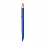 Pen van aluminium en bamboe met transparant zwart inktdetail kleur blauw weergave zijkant