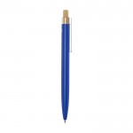 Pen van aluminium en bamboe met transparant zwart inktdetail kleur blauw tweede weergave met zijkant