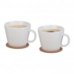 Twee koffiekopjes met logo en onderzetters kleur wit