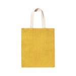 Bedrukte jute tas met katoenen hengsels kleur geel