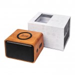 Speaker met draadloze oplader met logo kleur hout