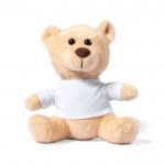 Zachte teddybeer in wit t-shirt kleur beige eerste weergave