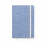 Notitieboekje van gerecycled katoen met elastiek kleur blauw eerste weergave