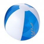 Tweekleurige strandbal met logo kleur blauw weergave druktechniek tampondruk