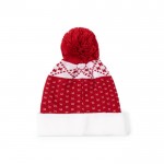 Polyester hoed met origineel kerstmotief en rode pompon zesde weergave