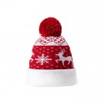 Polyester hoed met origineel kerstmotief en rode pompon zevende weergave