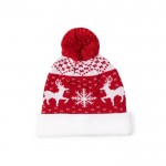 Polyester hoed met origineel kerstmotief en rode pompon kleur rood  negende weergave