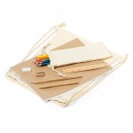 Katoenen tas met een schrijfset, kleuren en notitieboek kleur beige eerste weergave