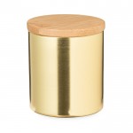 Vanille geurkaars in metalen pot met bamboe deksel kleur goud  negende weergave