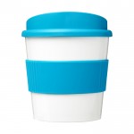 Mini koffiemok met siliconen en 360º bedrukt kleur lichtblauw vooraanzicht