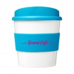 Mini koffiemok met siliconen en 360º bedrukt kleur lichtblauw met logo