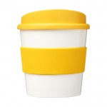 Mini koffiemok met siliconen en 360º bedrukt kleur geel vooraanzicht